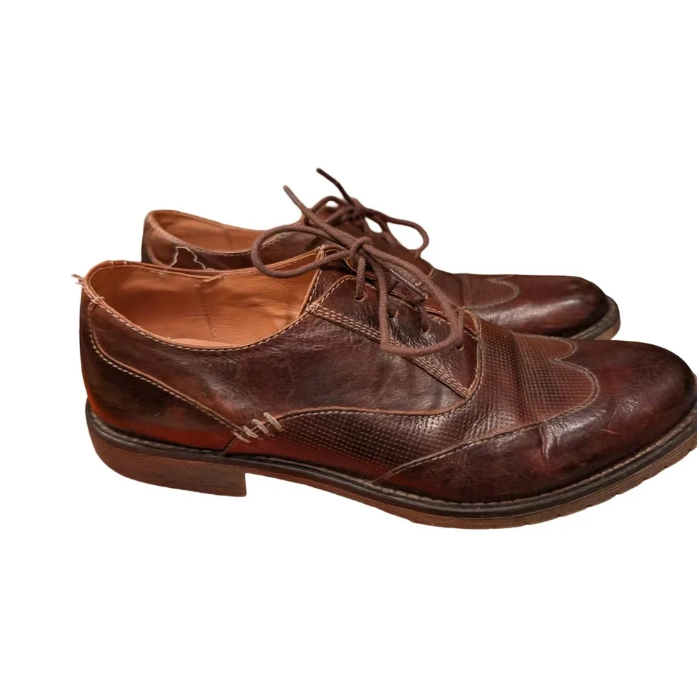 Bed Stu Mens Brown Distressed Leather Wingtip Oxford Shoes‎ Lug Sole Size 10